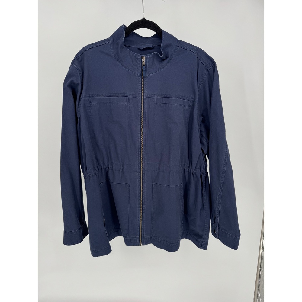 Gap‎ Women's XXL Navy Blue Utility Field Jacket Full Zip Cinch Waist Mock Neck